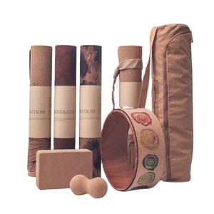 ZJFIT Custom Printed Color LOGO Eco-friendly Natural Rubber Thickened Fine-grained Cork Yoga Mat Set Premium Yoga Mat With Bag