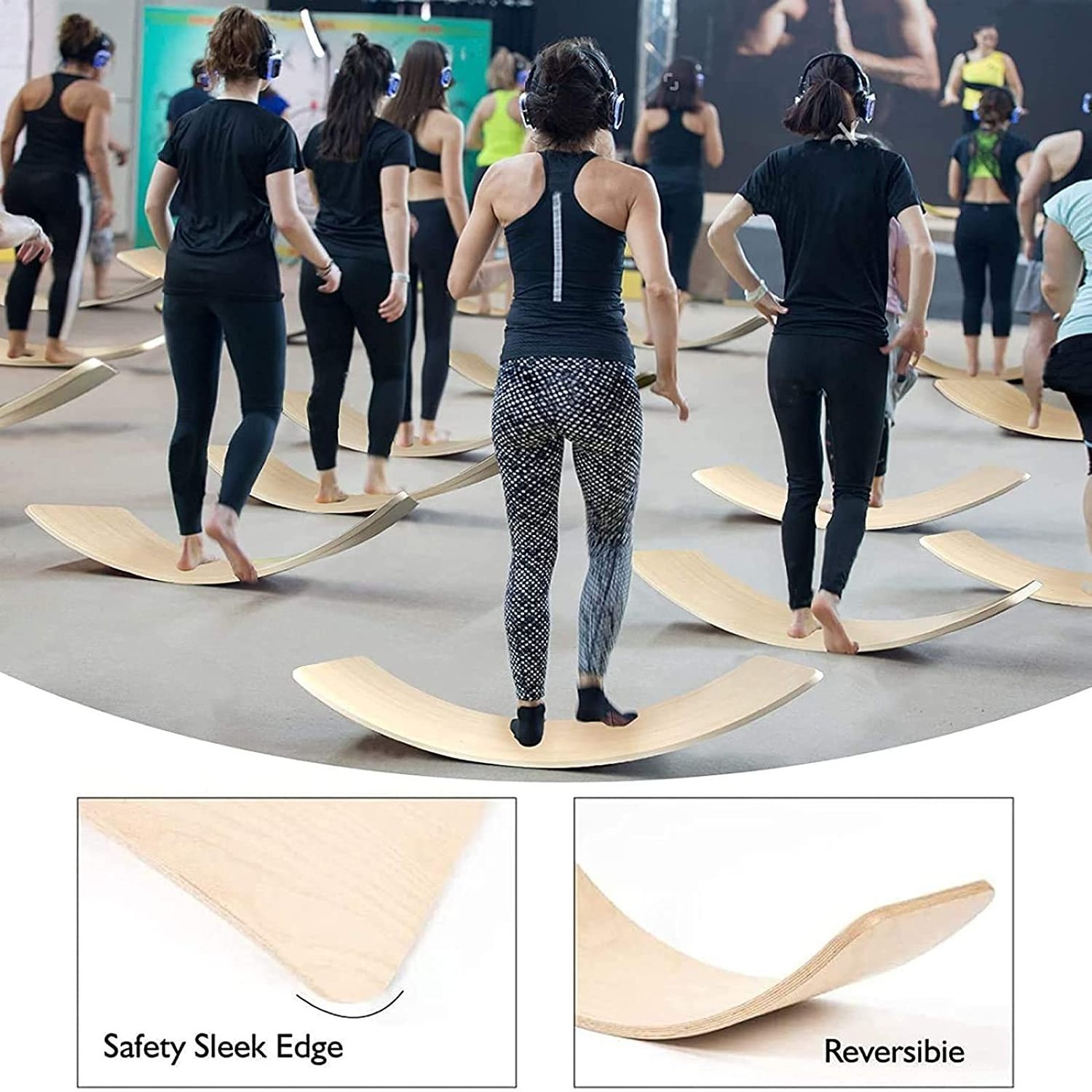 Hot sale gym custom adults workout trainer wobble fitness beam surf montessori game kids wood toy balayage wooden balance board