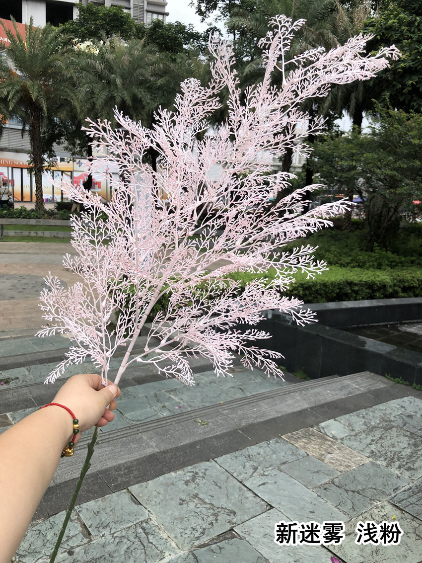 Wholesale 6forks Large Pink Artificial Rime Flower Plastic Snow Rime Grass for Wedding Decoration