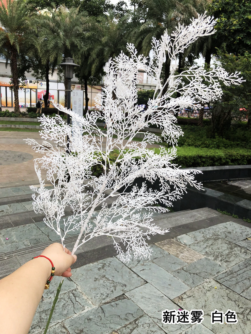 Wholesale 6forks Large Pink Artificial Rime Flower Plastic Snow Rime Grass for Wedding Decoration