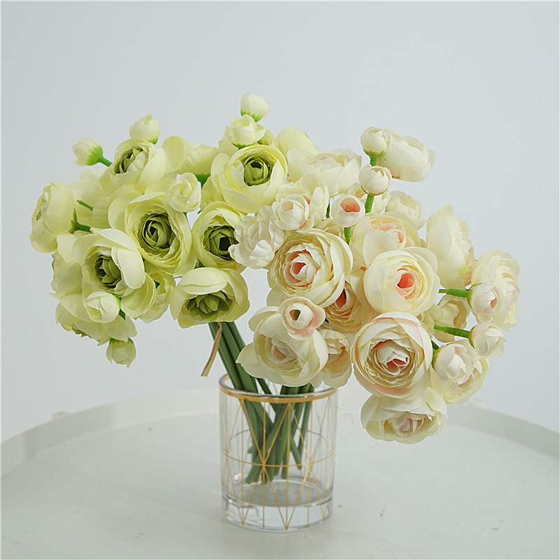 Wedding Bridal Bouquets Floral Arrangement Centerpiece Spray Tall Blooming Silk Buttercup Artificial Flowers Ranunculus