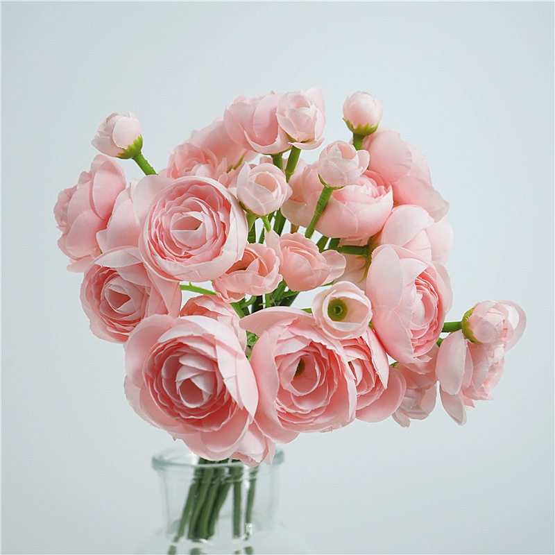 Wedding Bridal Bouquets Floral Arrangement Centerpiece Spray Tall Blooming Silk Buttercup Artificial Flowers Ranunculus