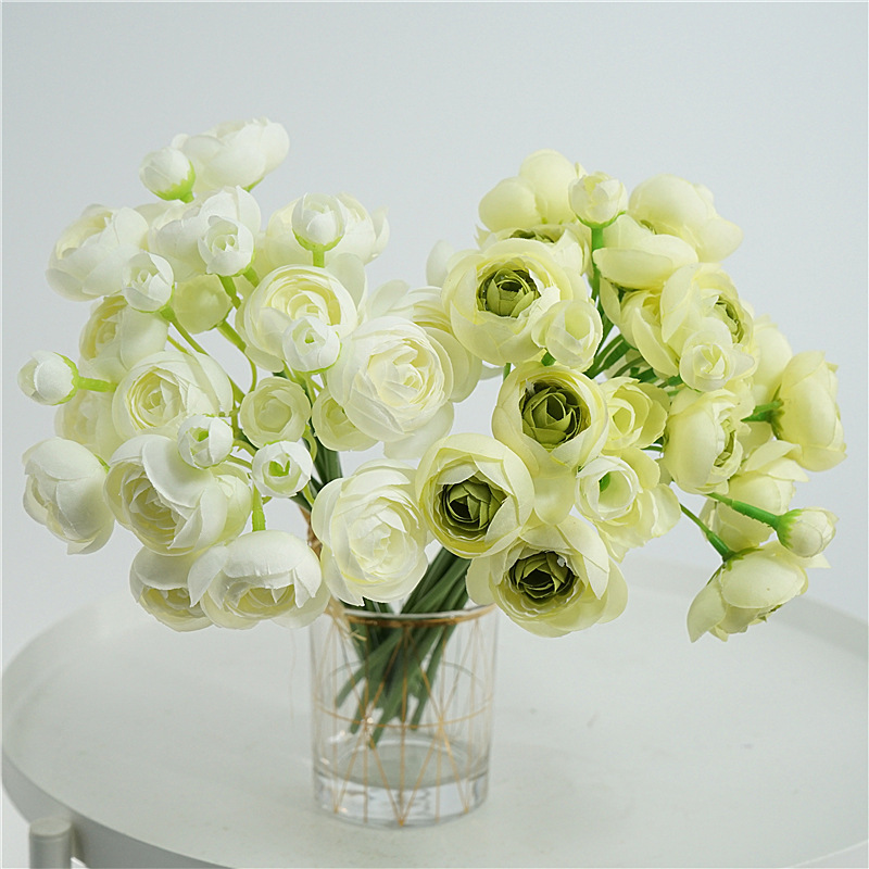 Wedding Bridal Bouquets Floral Arrangement Centerpiece Spray Tall Blooming Silk Buttercup Artificial Flowers Ranunculus