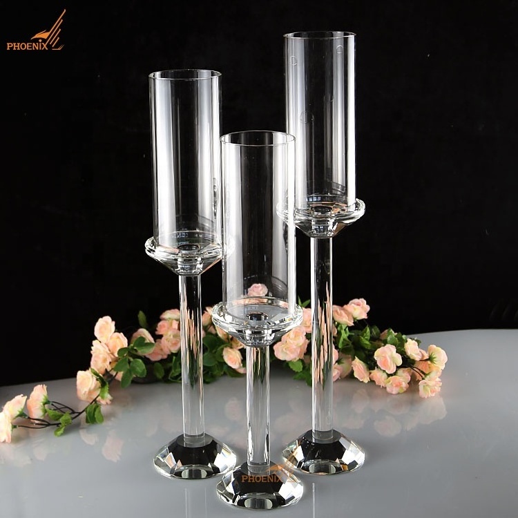 New trend clear cheap 3 sizes a set table decorations glass crystal candle holders centerpieces for weddings