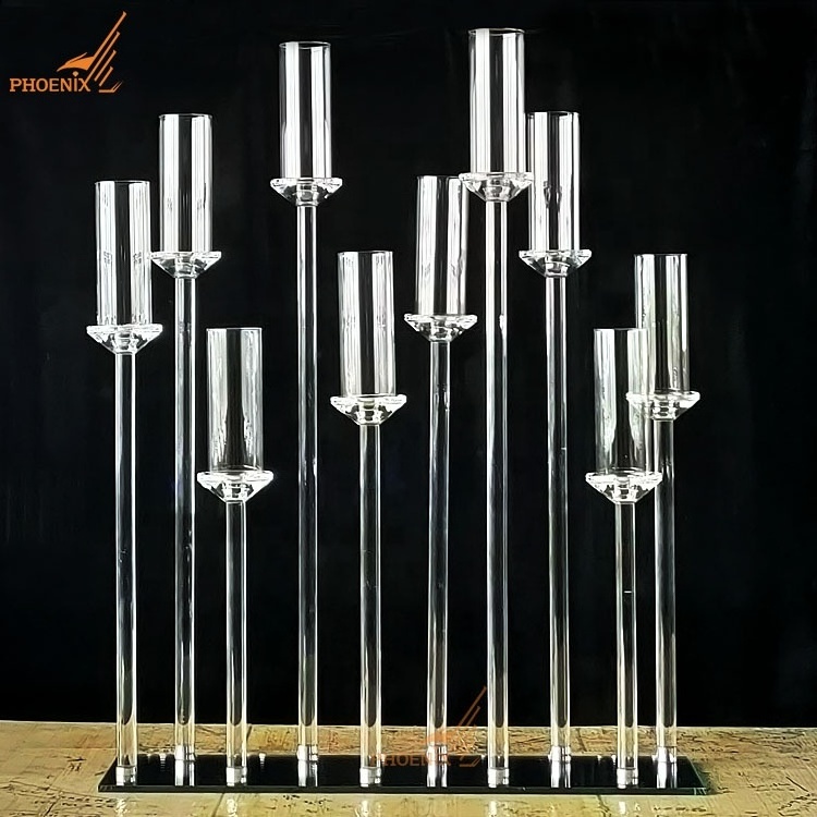 Elegant 10 arm tall glass crystal candelabra candle holders centerpieces for wedding decoration wholesale