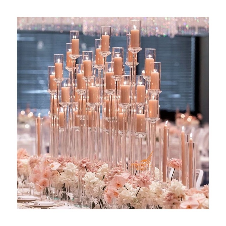 Elegant 10 arm tall glass crystal candelabra candle holders centerpieces for wedding decoration wholesale