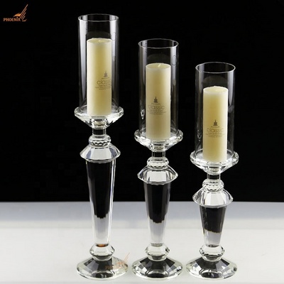 Hot wholesale K9 crystal home goods tea light wedding candlestick table decoration glass candle holder set of 3 with lampshade