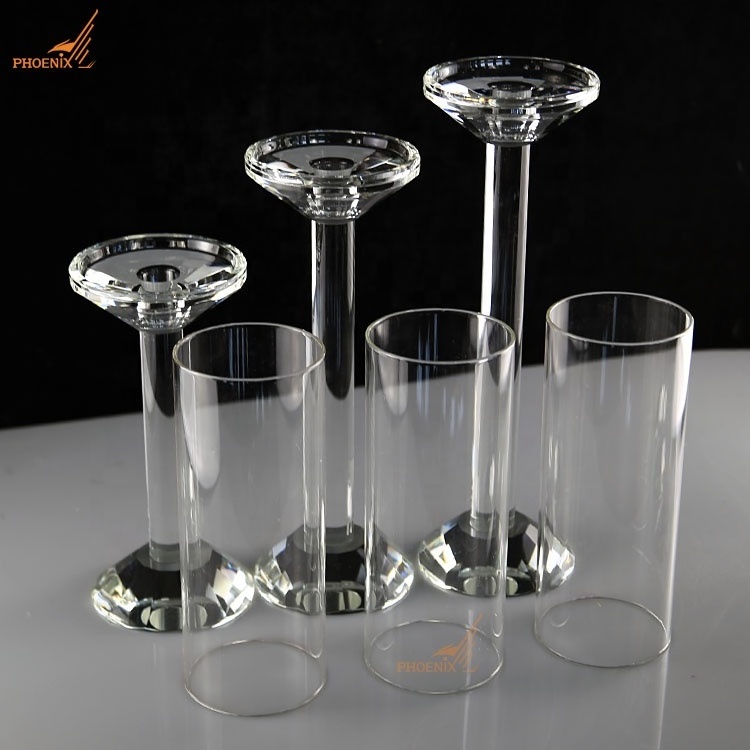 New trend clear cheap 3 sizes a set table decorations glass crystal candle holders centerpieces for weddings