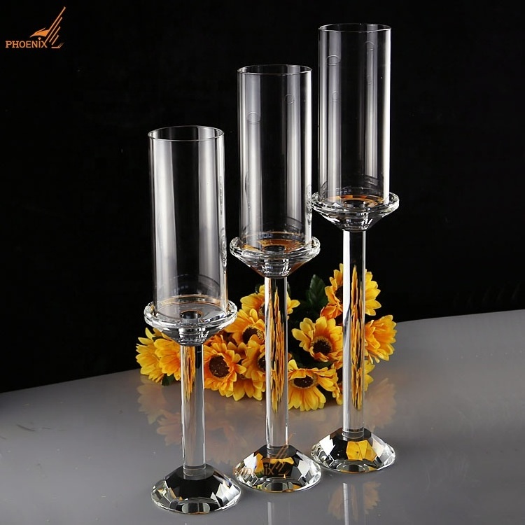 New trend clear cheap 3 sizes a set table decorations glass crystal candle holders centerpieces for weddings