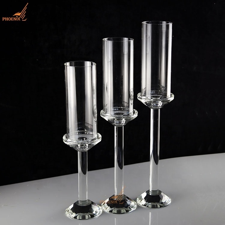 New trend clear cheap 3 sizes a set table decorations glass crystal candle holders centerpieces for weddings