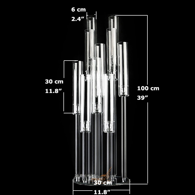 Crystal tube candle holder 10 arms tall cheap wedding tree candelabra glass table decoration centerpieces with lampshade on sale