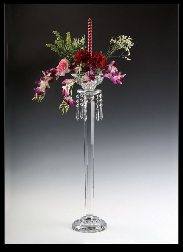 Romantic round base 80 cm tall crystal flower stand candelabra wedding table centerpieces decoration glass candle holder on sale