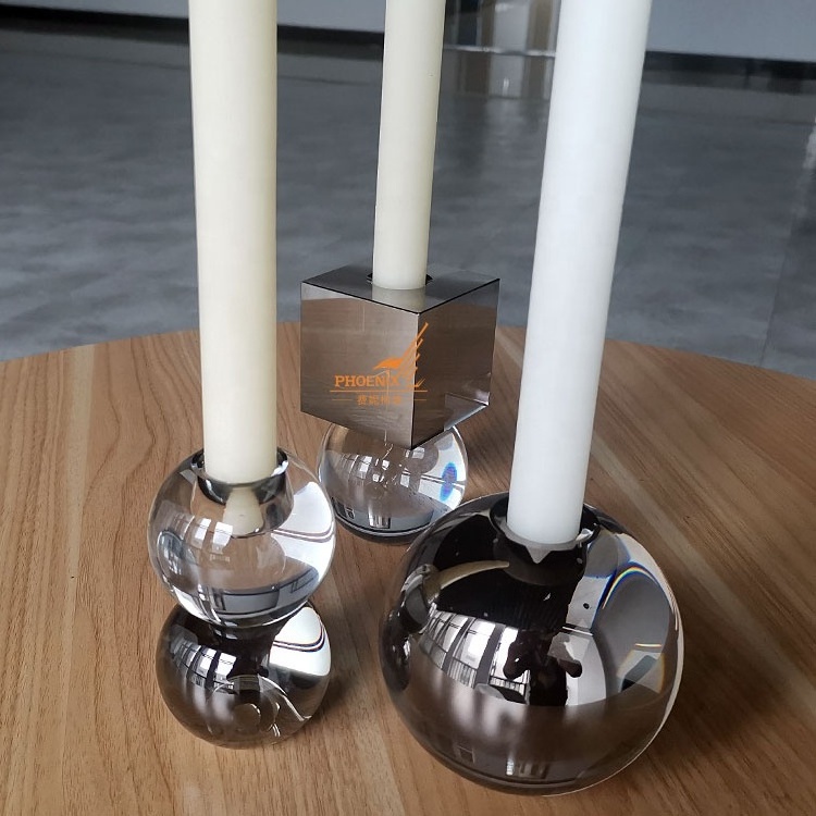 Table top decor candle accessories customized home decor handmade K9 crystal taper candle holder set