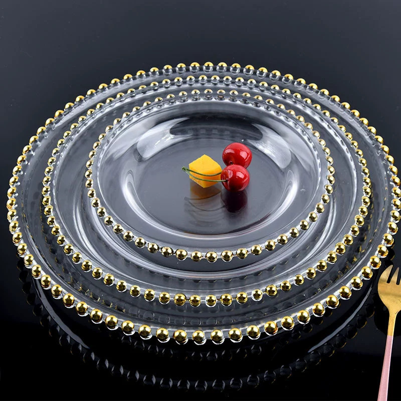 Wholesale Sales Of European Style Wedding Glass Gold Edged Pearl Charger Plates