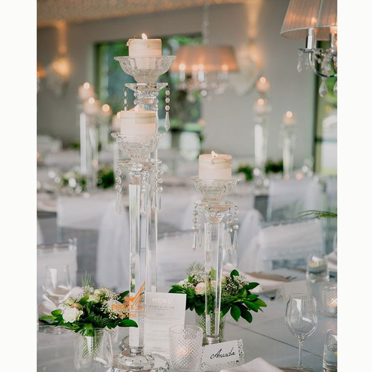 Romantic round base 80 cm tall crystal flower stand candelabra wedding table centerpieces decoration glass candle holder on sale