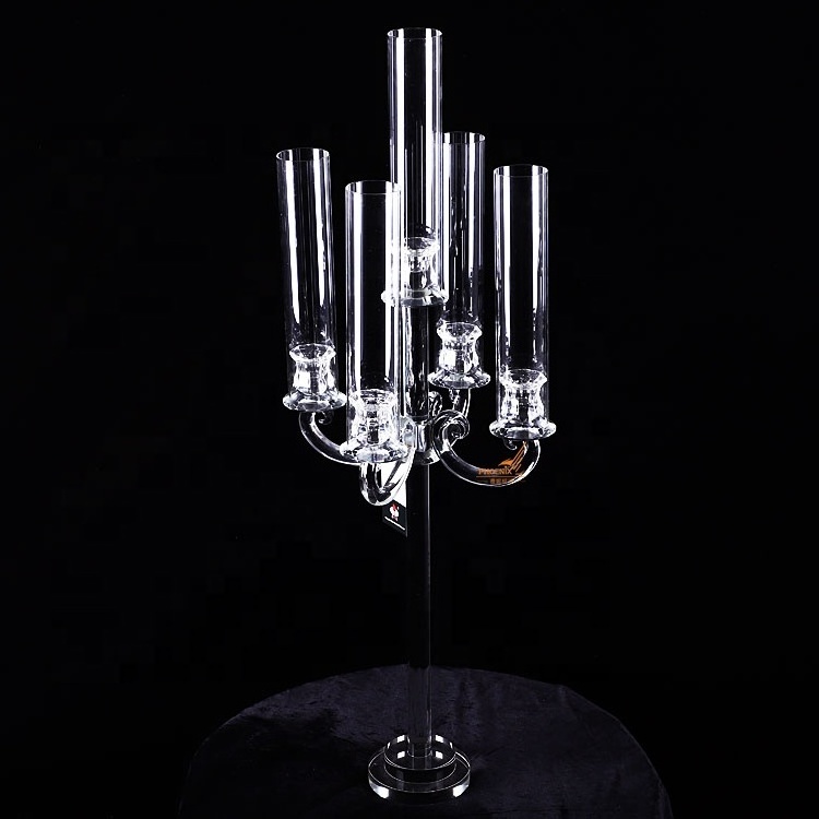 Glass tubes candle holders long steam pillar 5 arms crystal candelabra wedding centerpieces table top decoration