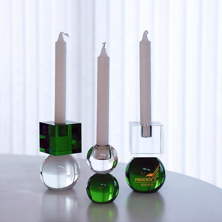 Table top decor candle accessories customized home decor handmade K9 crystal taper candle holder set