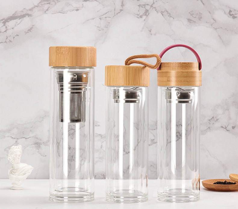 Bamboo Cover Double wall  304 stainless steel tea infuser  portable  bottle