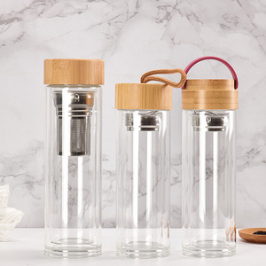 Bamboo Cover Double wall  304 stainless steel tea infuser  portable  bottle