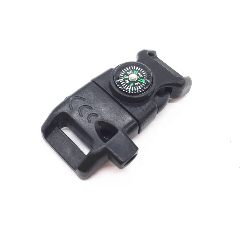 Multifunctional Steel and Stainless Steel Emergency Buckle Whistle Flint Fire Starter with Compass Clasp for Survival Bracelets