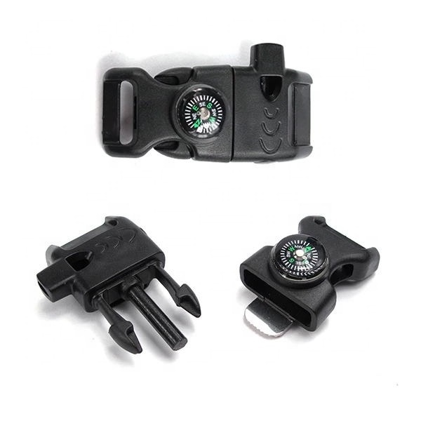 Multifunctional Steel and Stainless Steel Emergency Buckle Whistle Flint Fire Starter with Compass Clasp for Survival Bracelets