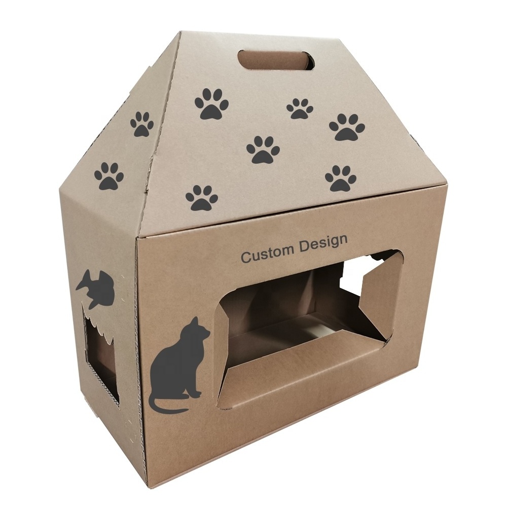 Wholesale Pet Carrier Ventilated Paper Box Custom Cat Cardboard Boxes with Handle Hole