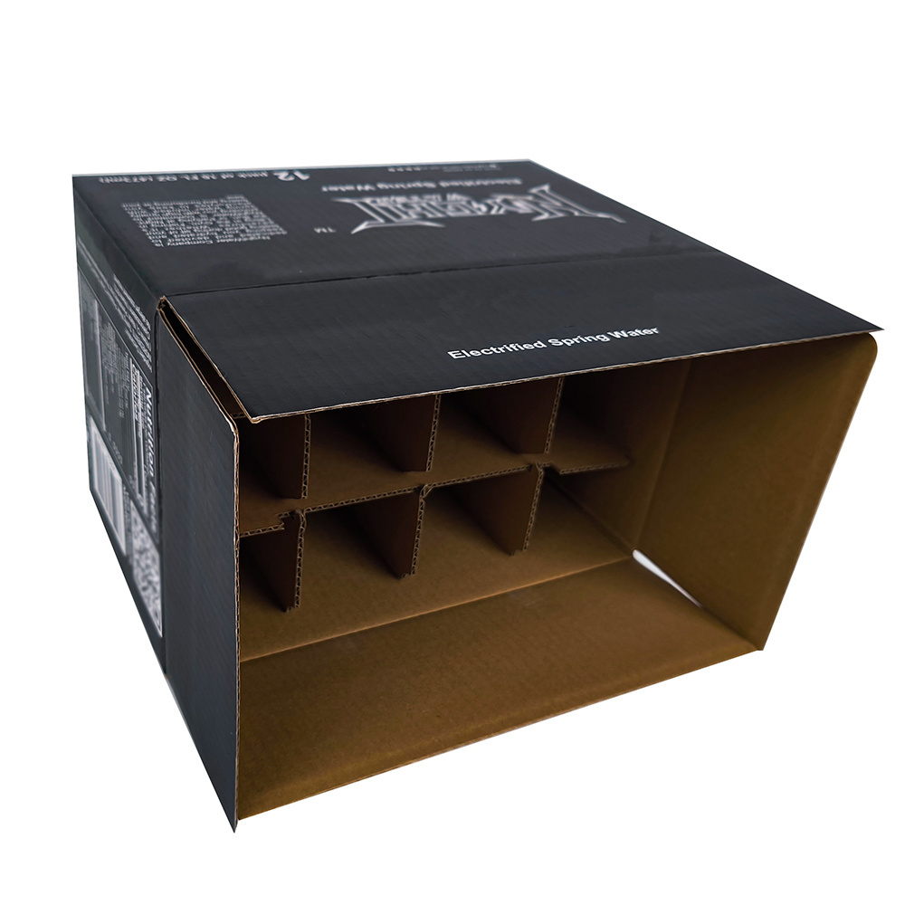 Custom recyclable black cardboard carton 6/9/12 pack beverage box wine corrugated shipping packaging boxes with insert