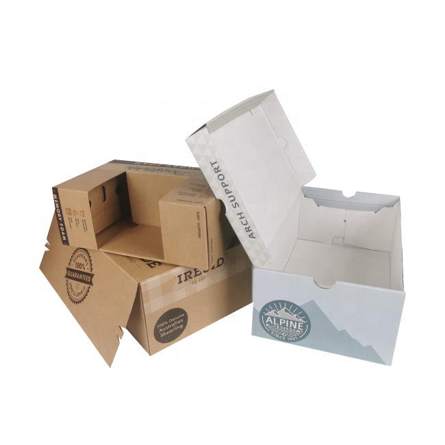 High quality litho printing white kraft paper shoes packaging box customized size corrugated carton wholesale shoe box