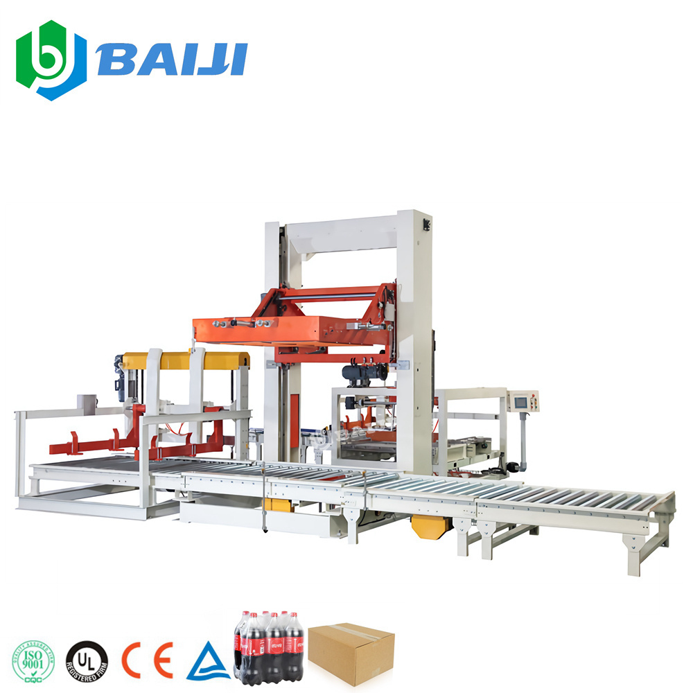 Fully automatic 5 gallon 500ml bottle PE film package carton box robot palletizer machine