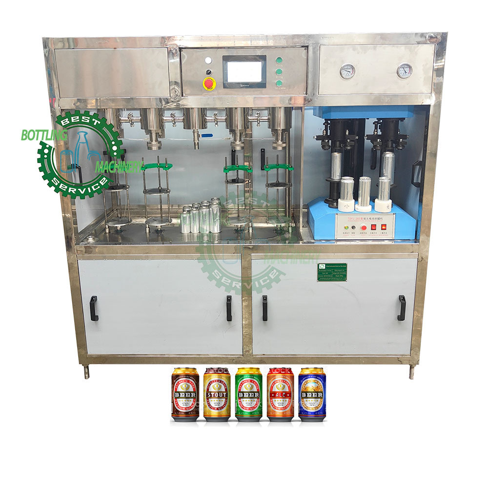 Semi-auto one body aerated lemonade drink beer bubble water Orange cocktails PET plastic paper Can filler sealer machine