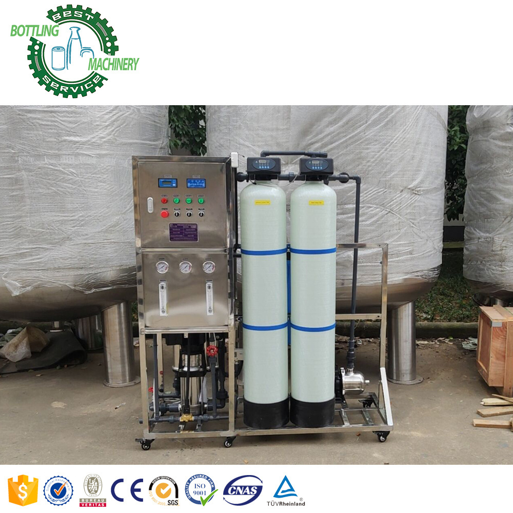 500LPH stainless steel housing FRP Silica sand Sodium ion exchanger filter tank RO water filtration machine for pure still water