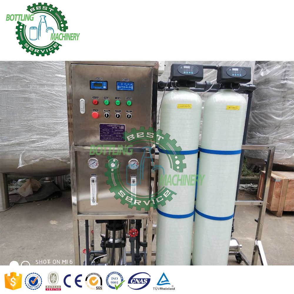 500LPH stainless steel housing FRP Silica sand Sodium ion exchanger filter tank RO water filtration machine for pure still water