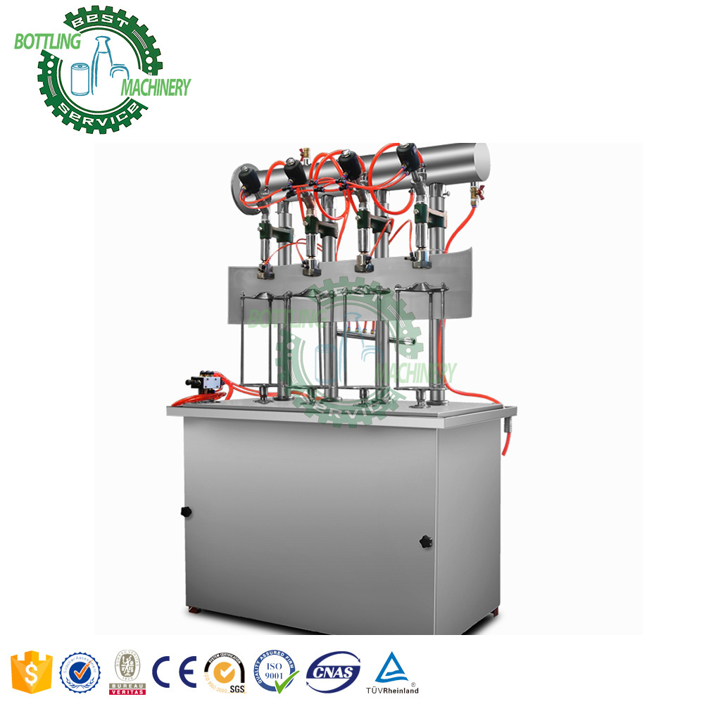 Semi auto 330ml 250ml aluminum can 2 4 head nozzle CO2 isobar carbonated drink filling machine machinery