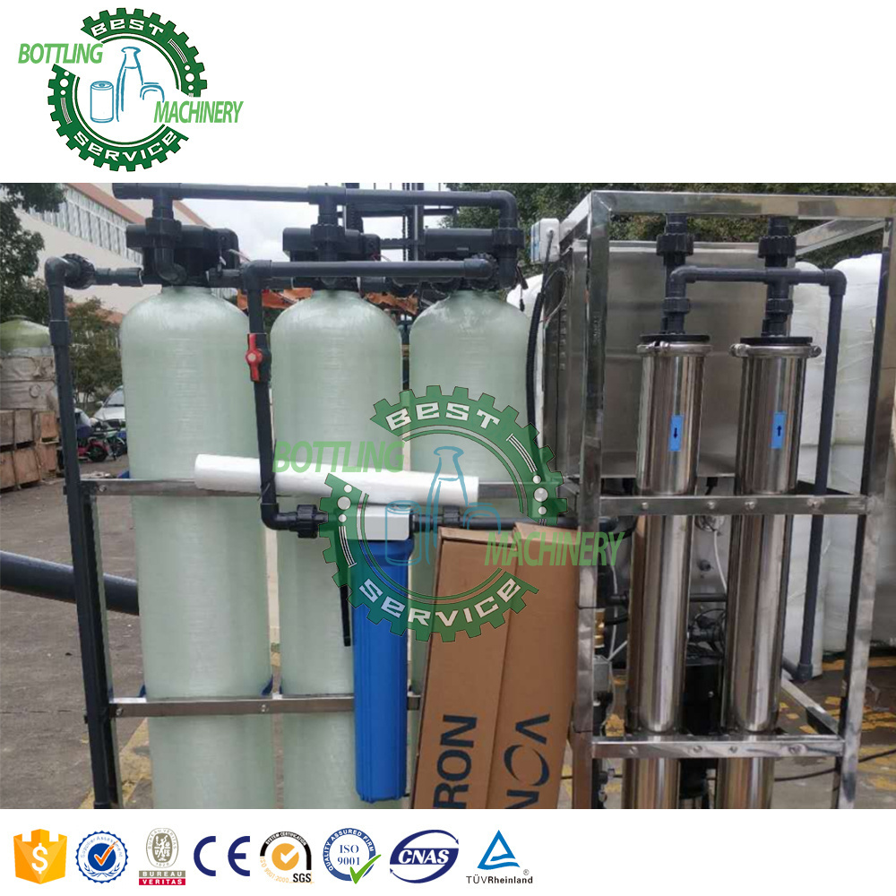 500LPH stainless steel housing FRP Silica sand Sodium ion exchanger filter tank RO water filtration machine for pure still water