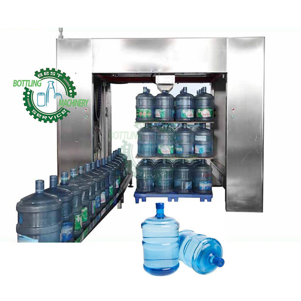 Durable 20L barrel PET 5 gallon water Bottle palletizer with roller conveyor