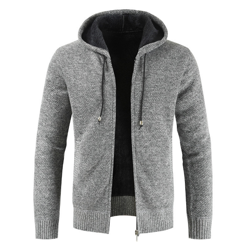 Warm Thick Fashion Casual Long Hooded Cardigan Men Custom Slim Fit Knitwear Cardigan Rajut