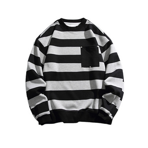 Vintage Striped Contravening Color Round Neck Pullover Hoodie Men's Casual Loose Design Sense Trend Custom Hoodie