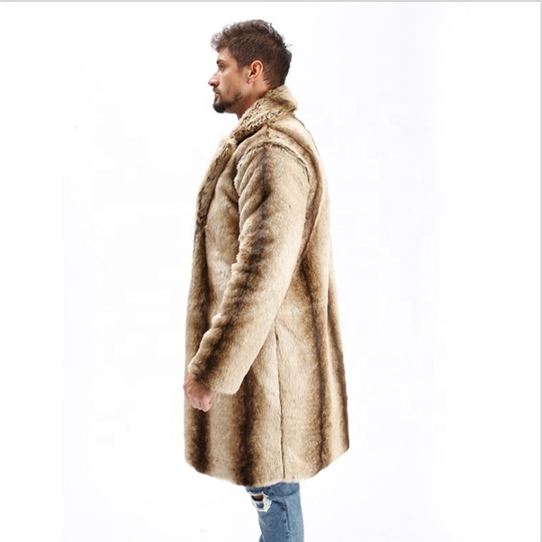 Custom winter warm hot selling long fake fur coat  chinchilla faux fur coat men