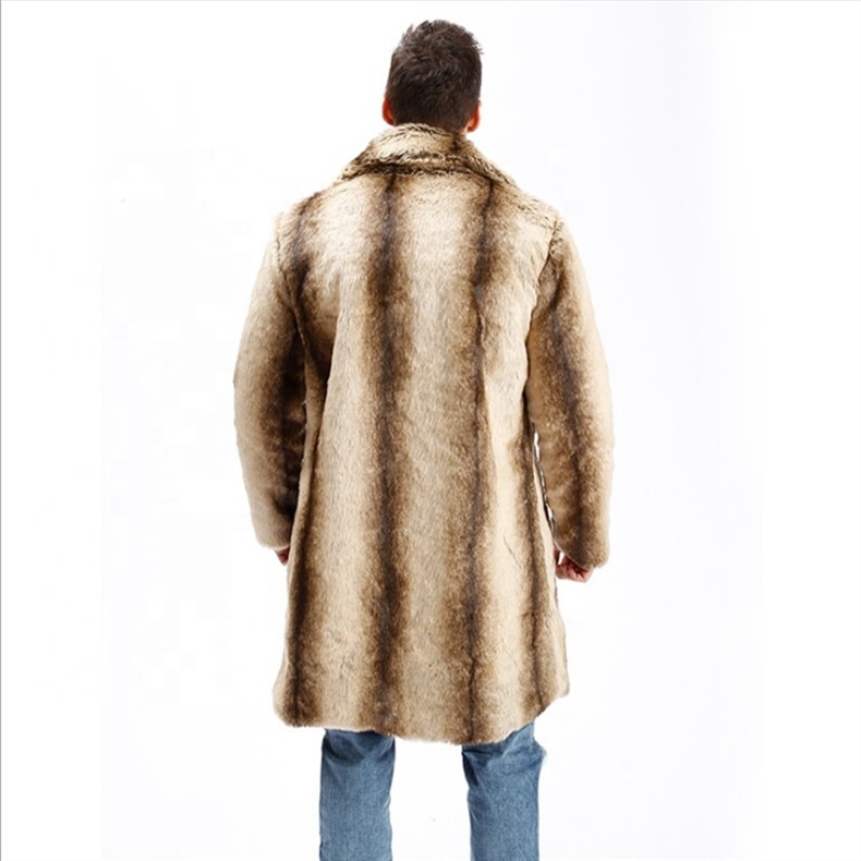 Custom winter warm hot selling long fake fur coat  chinchilla faux fur coat men