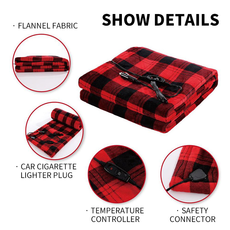 Custom Size 12V Electric Blanket Portable Far Infrared Electric Travel Heating Blanket For Car