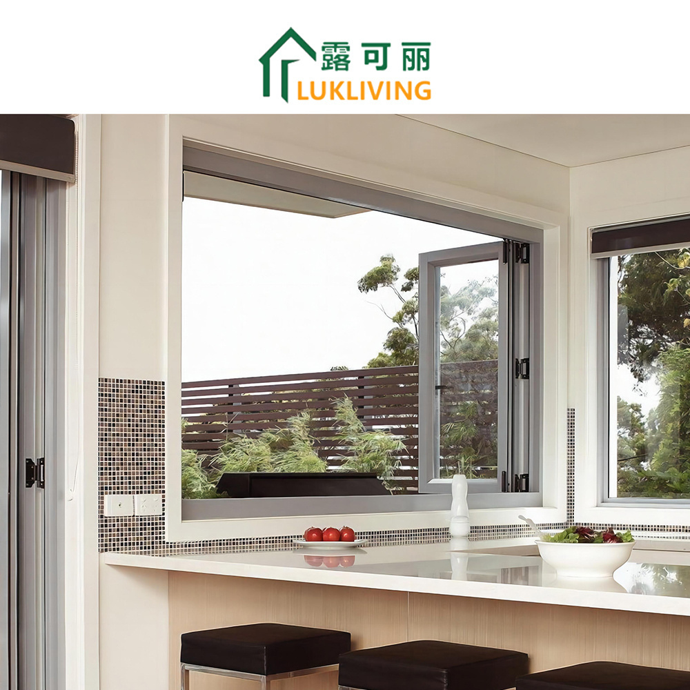 Lukliving Aluminium Tempered Glass Bi Folding Windows Horizontal Folding Local Window Aluminium Bifold Window