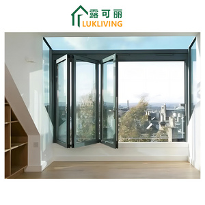 Lukliving Aluminium Tempered Glass Bi Folding Windows Horizontal Folding Local Window Aluminium Bifold Window