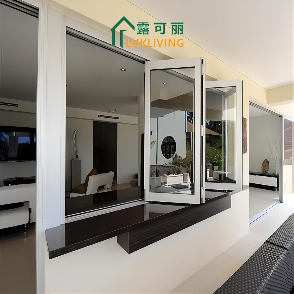 Lukliving Aluminium Tempered Glass Bi Folding Windows Horizontal Folding Local Window Aluminium Bifold Window