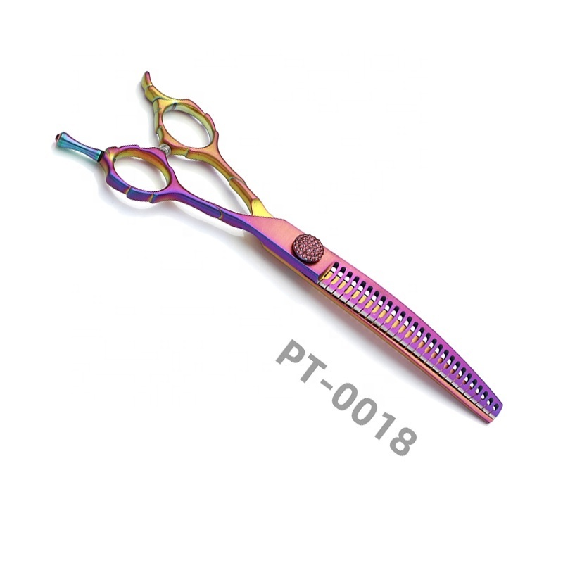 PT-0018 Customized Pet Grooming Scissor Professional Japan vg10 Curved Dog Shear Set Chunker thinning 440c Cat CNC Titanium