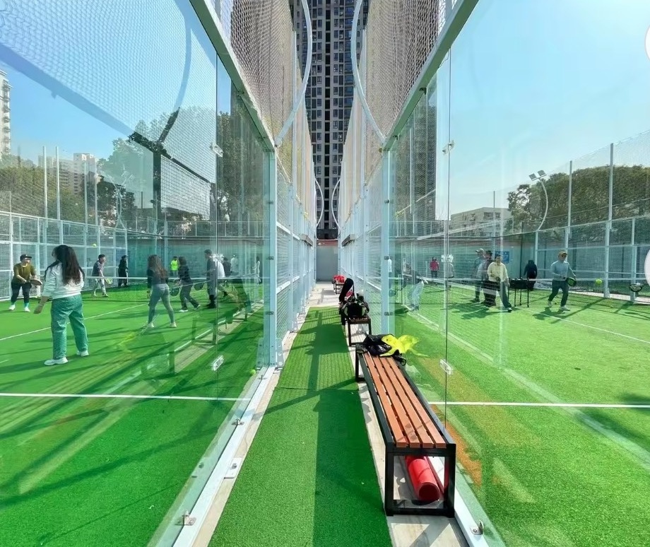 2024 New Design Panoramic Paddle Court with High Quality PU coated Artificial Grass for Padel Court commercial