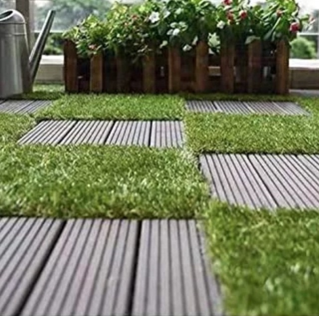 NWT Artificial grass carpet tile and marble stone interlocking tiles for Garden patio balcony DIY decoration easy installation