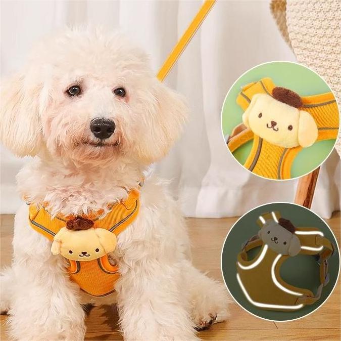 Vest type anti-break chest back reflective cartoon small dog walking leash