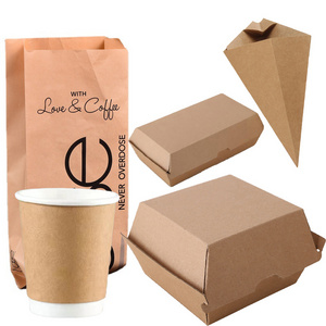 Custom Disposable Hot Coffee Paper Cups Folding  Kraft Burger Box And Paper Bag For Fast Food Take Away One Stop Solution