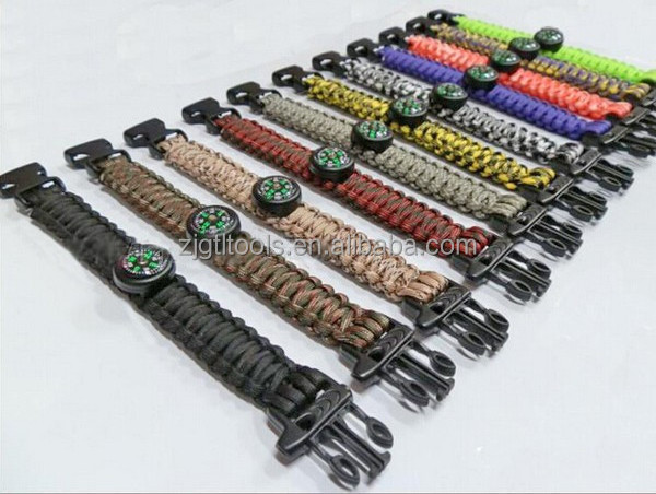 Outdoor Climbing Use Survival Bracelet Clasp With Compass , Survival Paracord Bracelet With Fire Starter Buckl