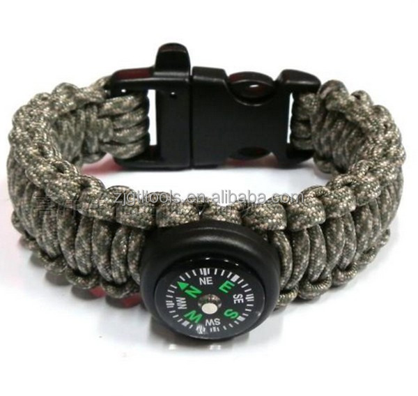 Outdoor Climbing Use Survival Bracelet Clasp With Compass , Survival Paracord Bracelet With Fire Starter Buckl